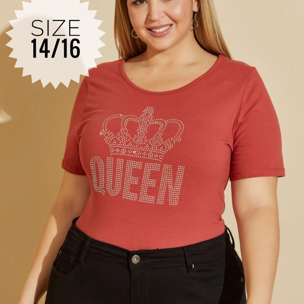 Plus ASHLEY STEWART Rust Queen Embellished Graphic Tee 14/16